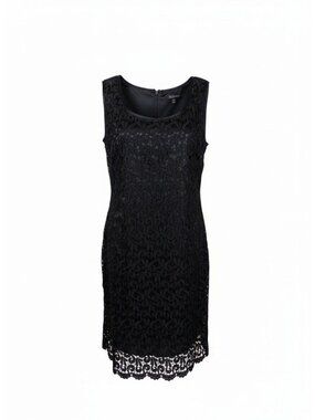 R&M Richards Black Lace Sleeveless Sheath Dress Size 12 Made In USA